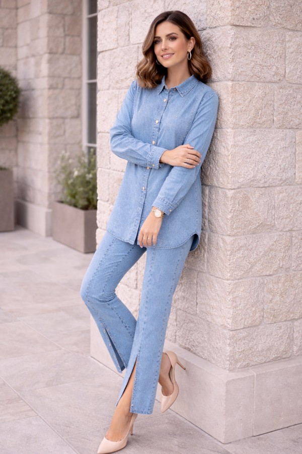 Paçası Yırtmaçlı Taş Detaylı Kot Takım Mavi 370-1 Paçası Yırtmaçlı Taş Detaylı Kot Takım Mavi 370-1