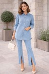 Paçası Yırtmaçlı Taş Detaylı Kot Takım Mavi 370-1 