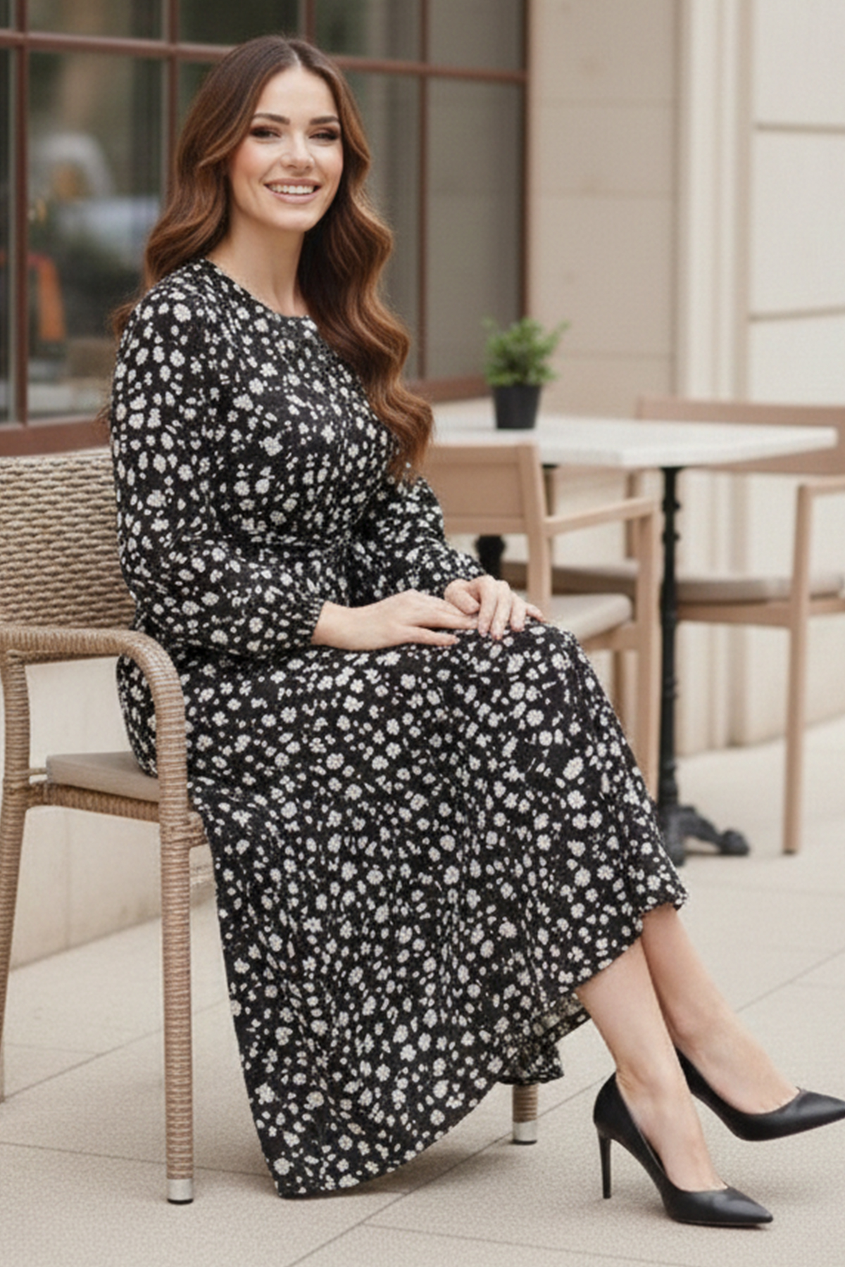 Papatya Desen Elbise Siyah 400 Papatya Desen Elbise Siyah 400