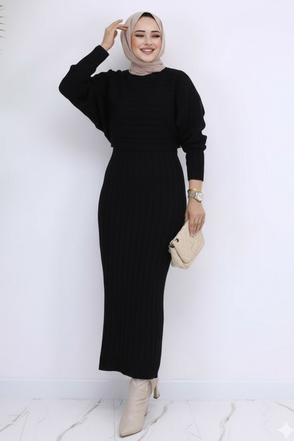 Fitilli Jile Triko Takım Siyah 4045