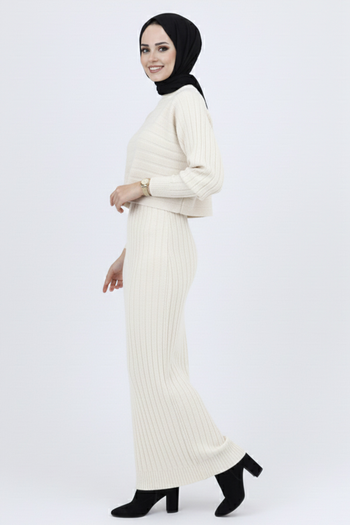 Fitilli Jile Triko Takım Taş Rengi 4045