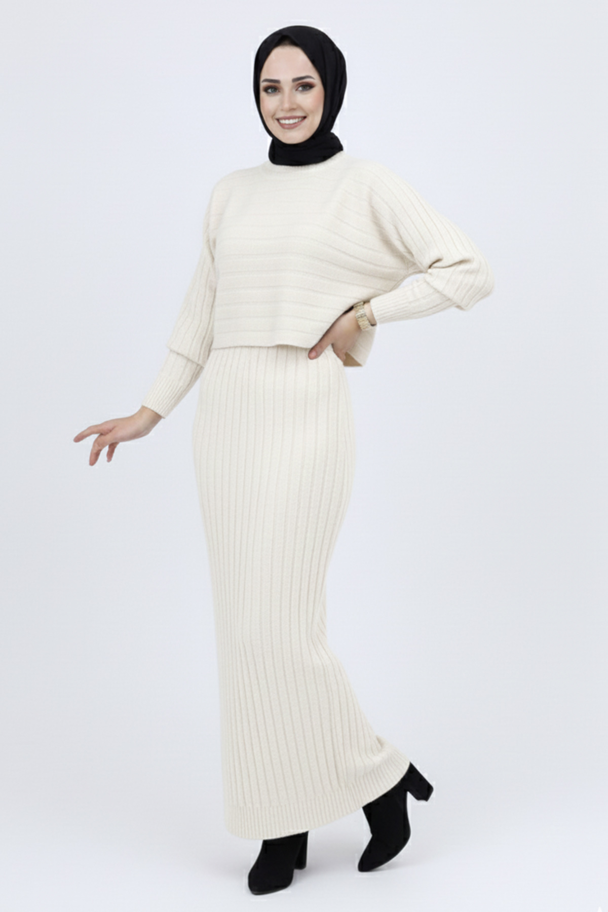 Fitilli Jile Triko Takım Taş Rengi 4045