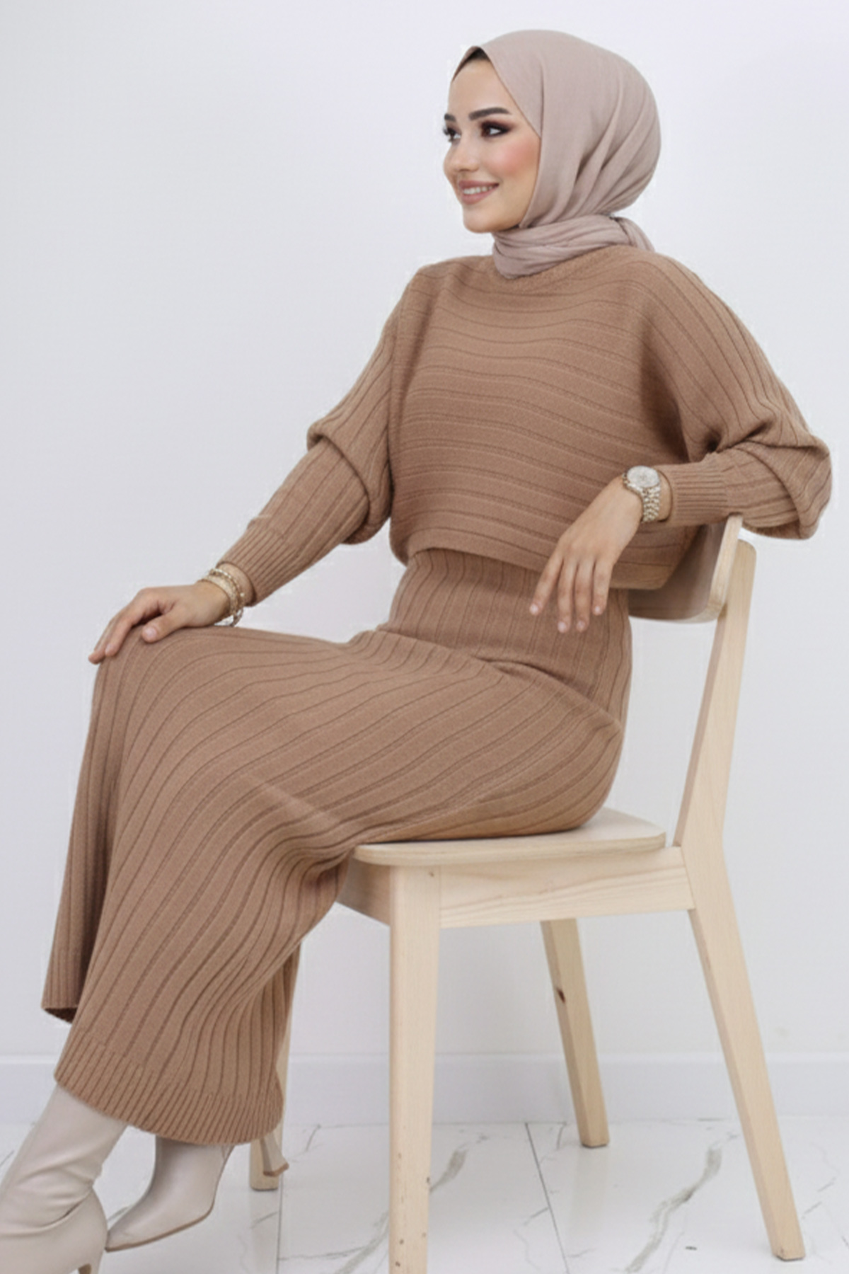 Fitilli Jile Triko Takım Vizon 4045