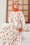 Ananas Desenli Tesettür Elbise Oranj 417 Ananas Desenli Tesettür Elbise Oranj 417