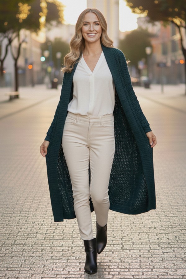 Zikzak Desenli Uzun Triko Hırka R4470 Petrol Zikzak Desenli Uzun Triko Hırka R4470 Petrol