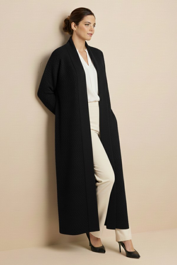 Zikzak Desenli Uzun Triko Hırka R4470 Siyah Zikzak Desenli Uzun Triko Hırka R4470 Siyah