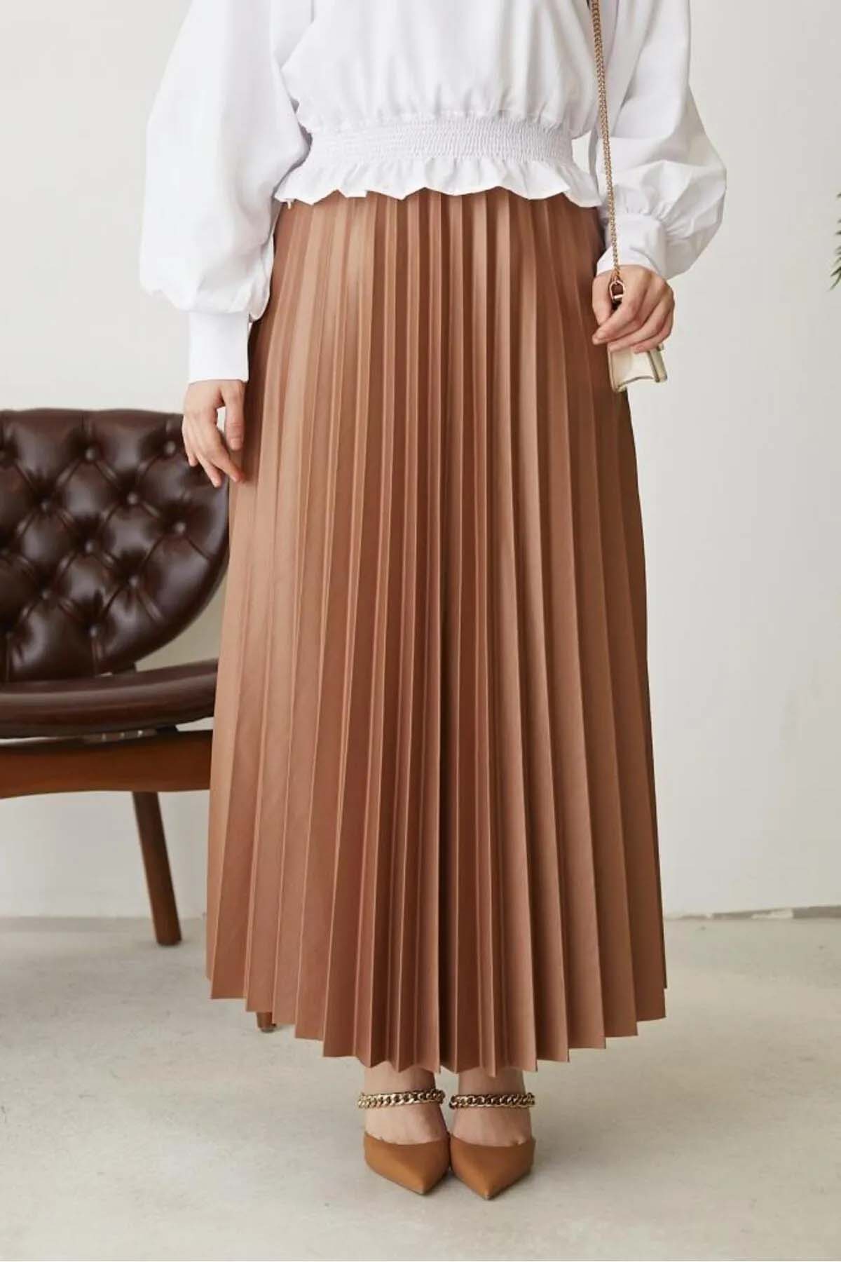 Beli Lastikli Piliseli Etek Bej 4538 Beli Lastikli Piliseli Etek Bej 4538