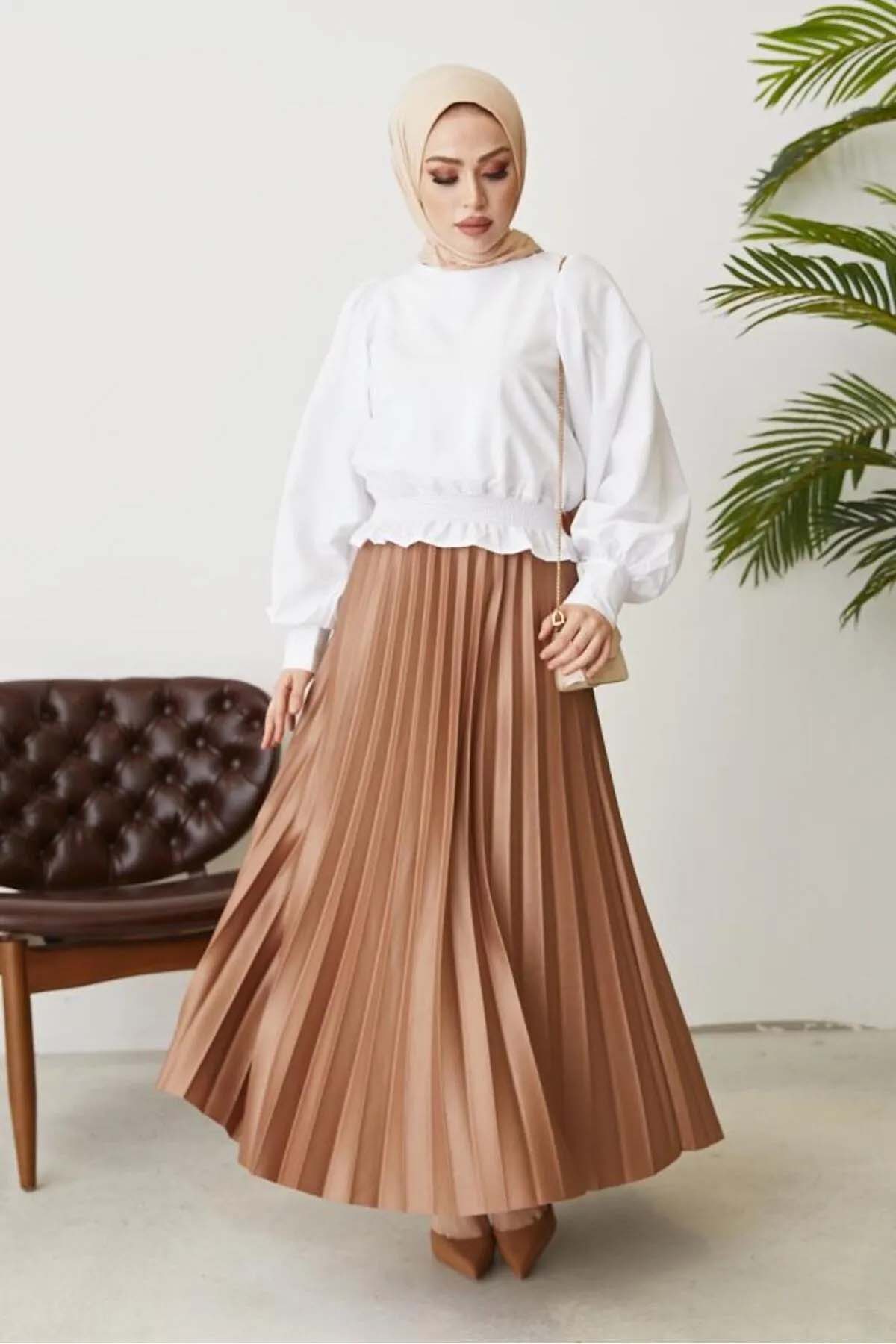 Beli Lastikli Piliseli Etek Bej 4538 Beli Lastikli Piliseli Etek Bej 4538