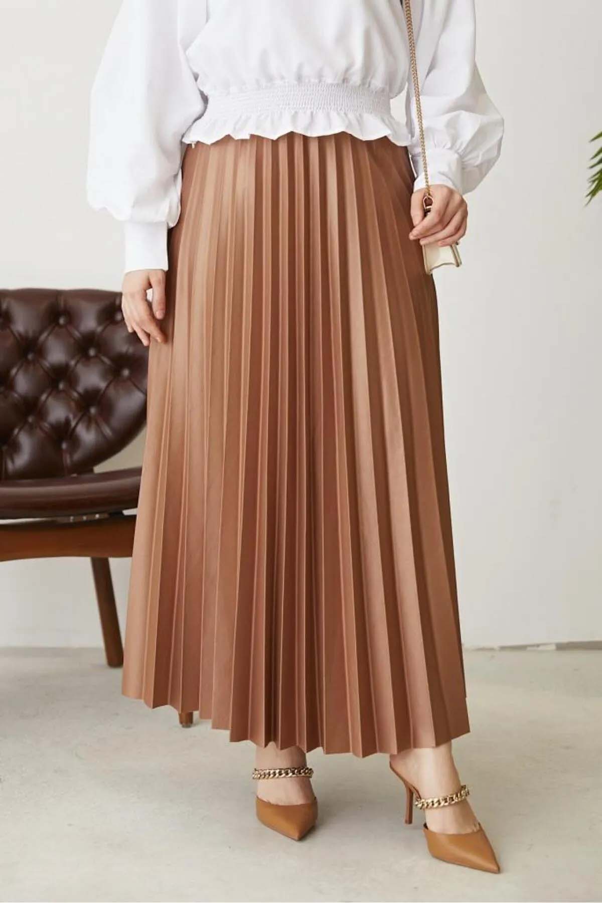 Beli Lastikli Piliseli Etek Bej 4538 Beli Lastikli Piliseli Etek Bej 4538
