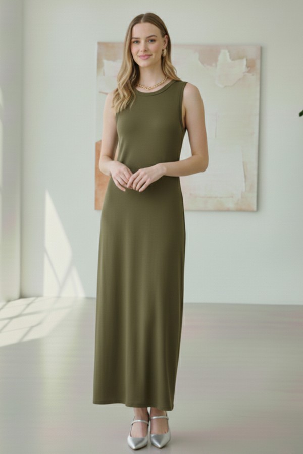 Kolsuz Penye İçlik Elbise 4775 Haki