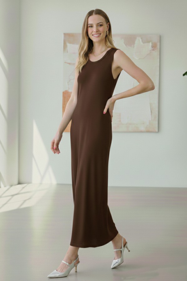 Kolsuz Penye İçlik Elbise 4775 Kahverengi