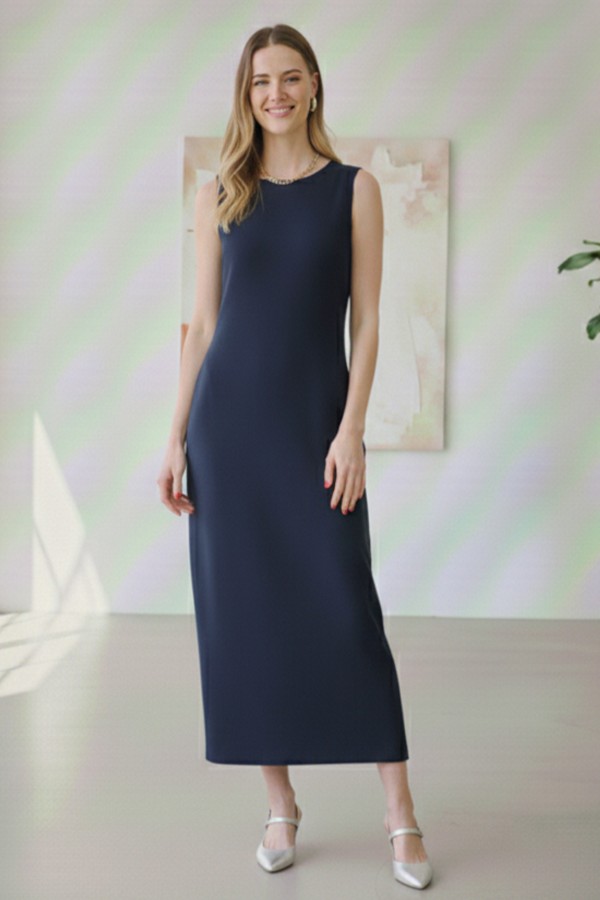 Kolsuz Penye İçlik Elbise 4775 Lacivert