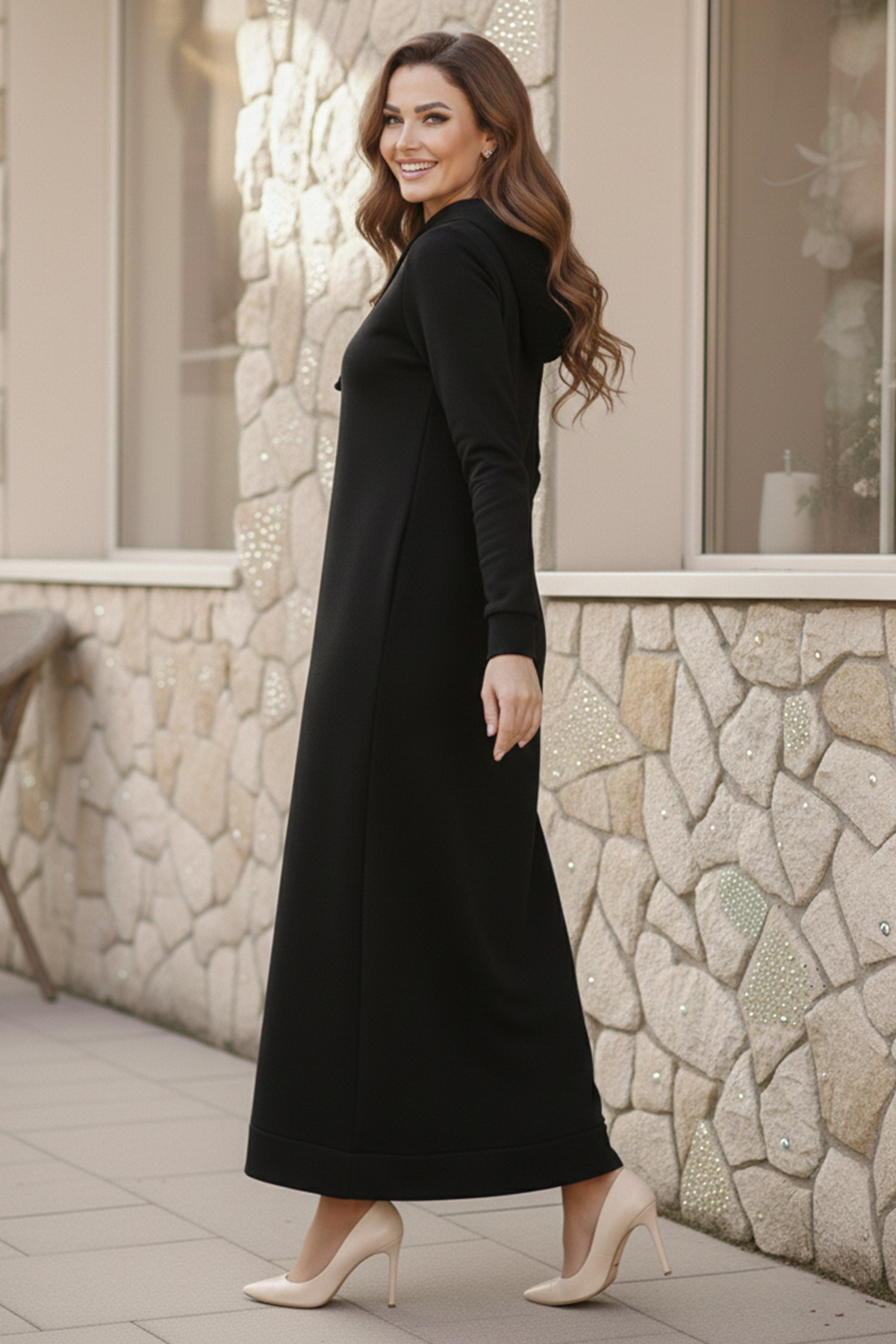 Kapüşonlu Basic Elbise Siyah 5042 Kapüşonlu Basic Elbise Siyah 5042