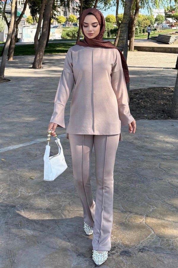 Dikiş Detaylı İkili Takım Z5689 Bej