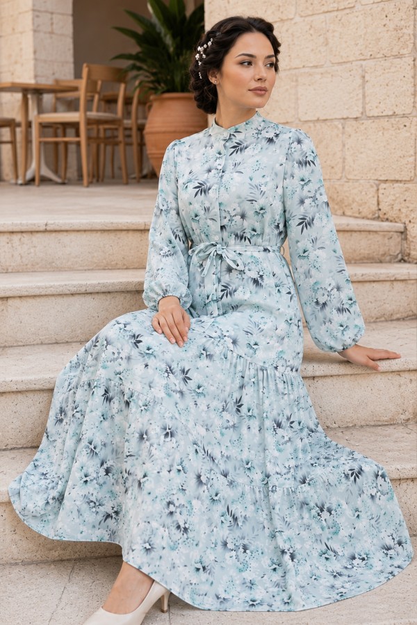 Desenli Tesettür Jessica Elbise B591 Mint Yeşili Desenli Tesettür Jessica Elbise B591 Mint Yeşili