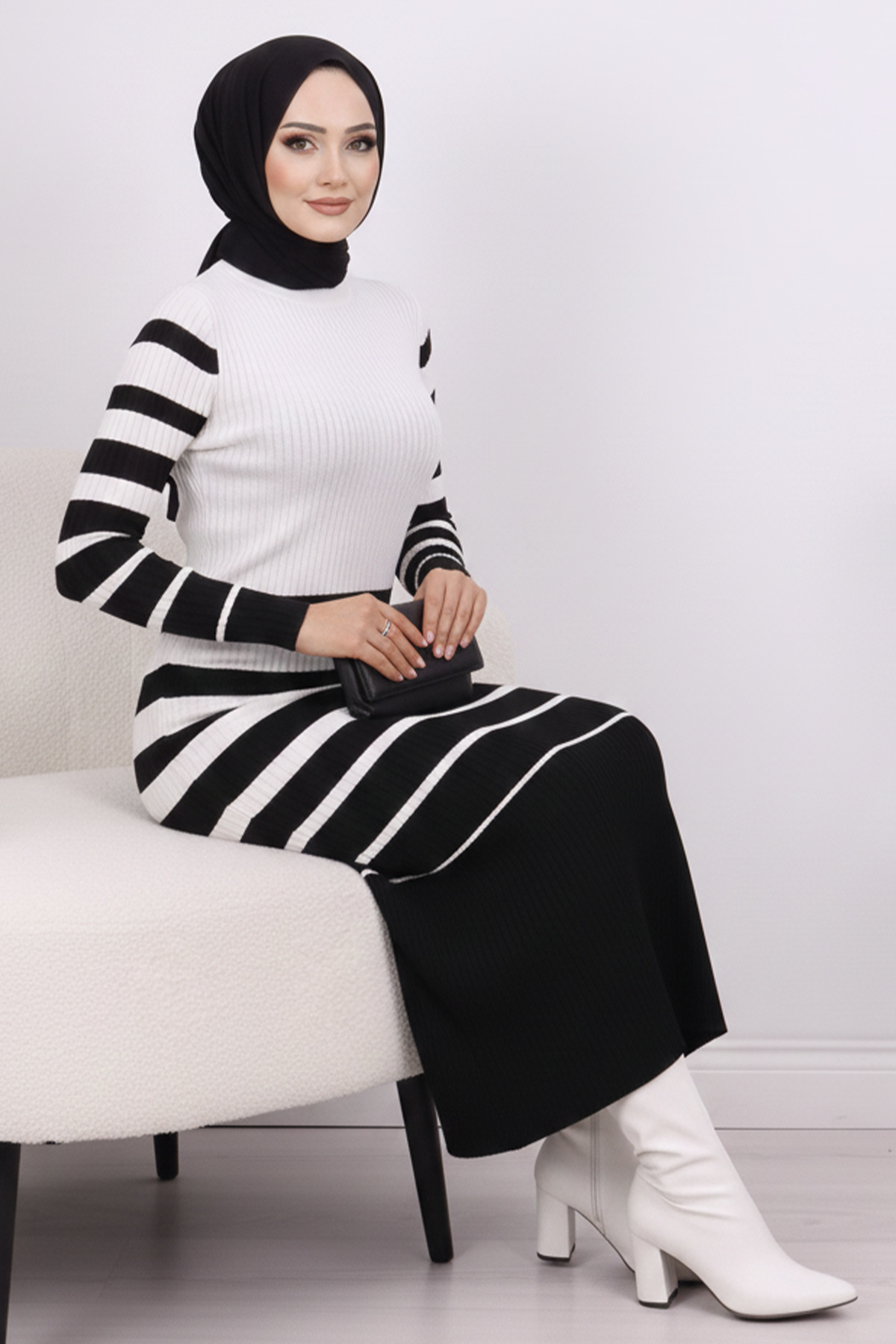  Balıkçı Yaka Triko Elbise Ekru 6041