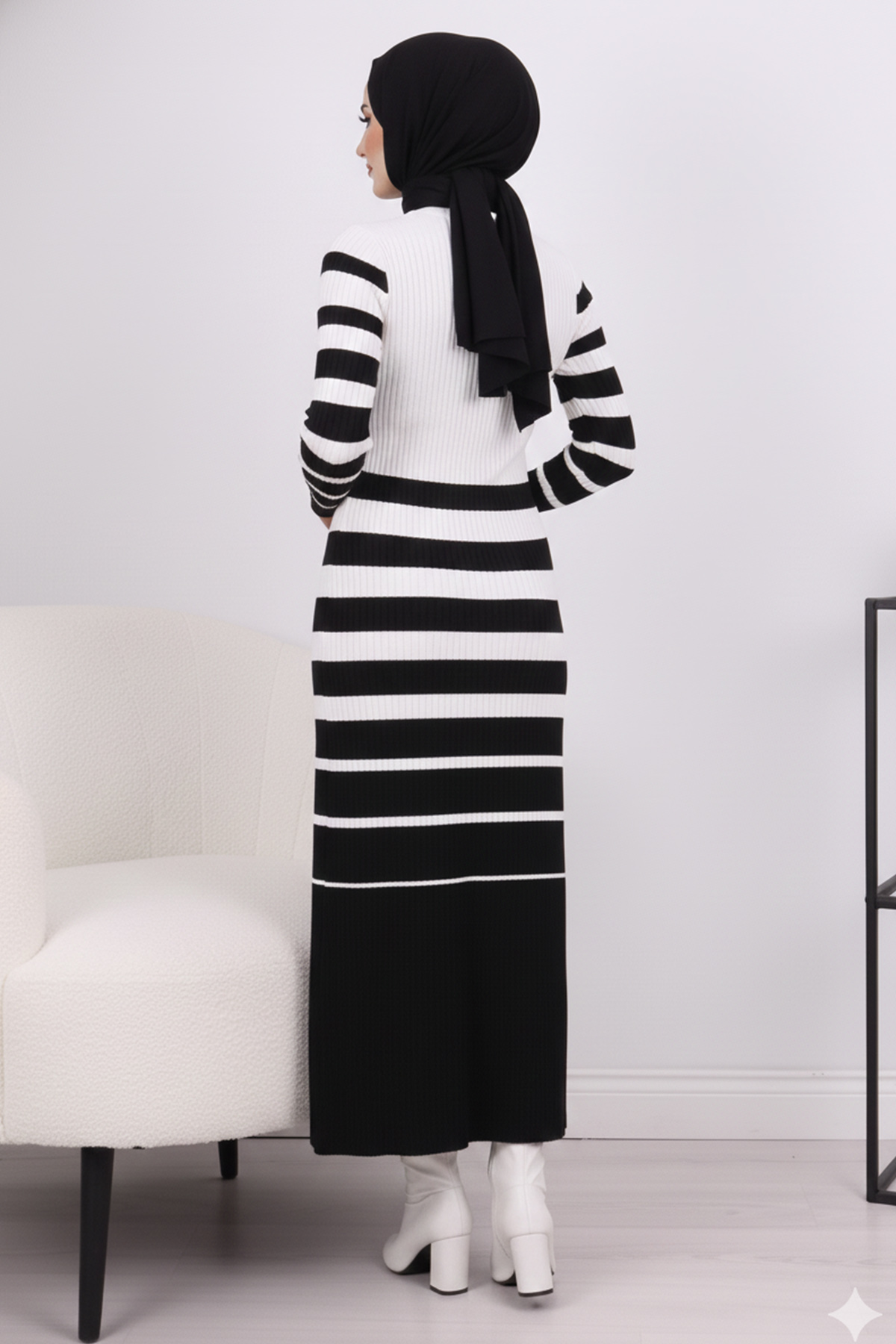  Balıkçı Yaka Triko Elbise Ekru 6041