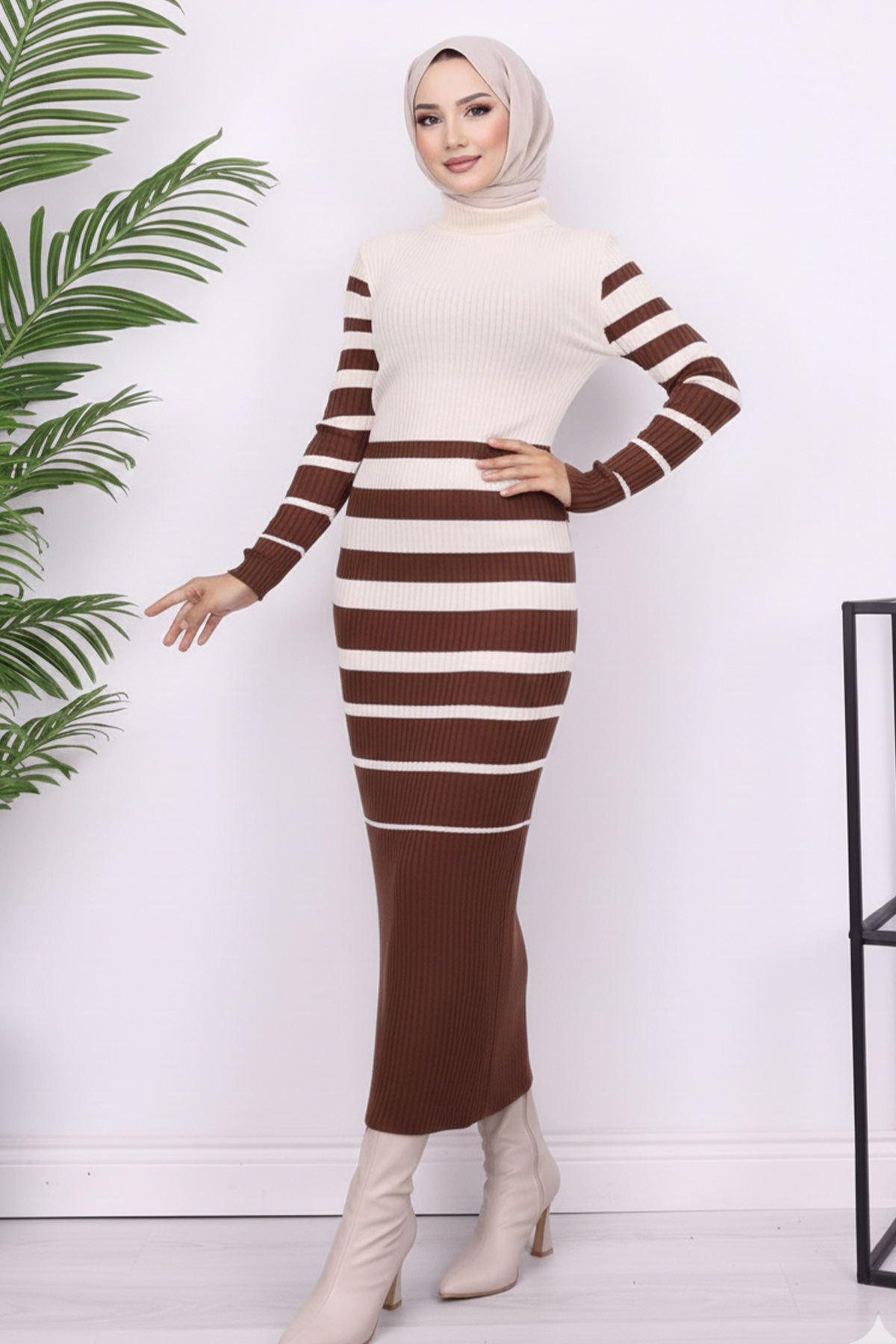  Balıkçı Yaka Triko Elbise Kahverengi 6041