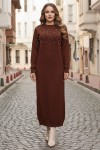  İnci Detaylı Triko Elbise Kahverengi 6079