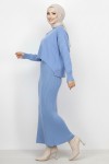  İnci Detaylı Jile Triko Takım Mavi 6109