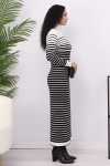  Balıkçı Yaka Çizgili Triko Elbise Ekru 6143