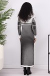  Balıkçı Yaka Çizgili Triko Elbise Ekru 6143
