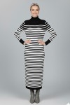  Balıkçı Yaka Çizgili Triko Elbise Siyah 6143