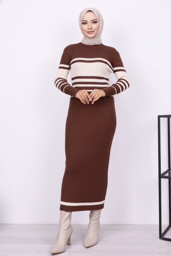  Balıkçı Yaka Triko Elbise Kahverengi 6146