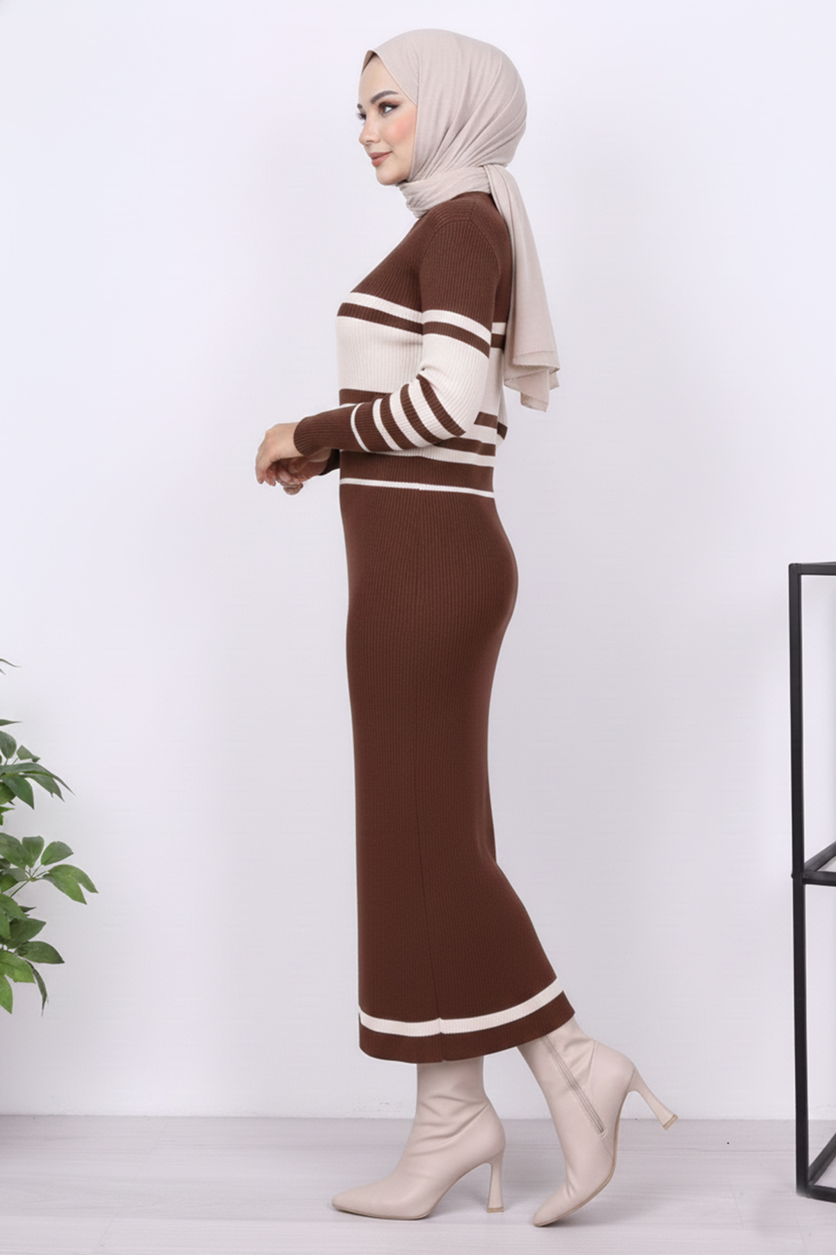  Balıkçı Yaka Triko Elbise Kahverengi 6146