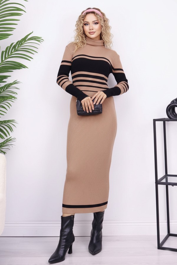 Balıkçı Yaka Triko Elbise Vizon 6146 Balıkçı Yaka Triko Elbise Vizon 6146