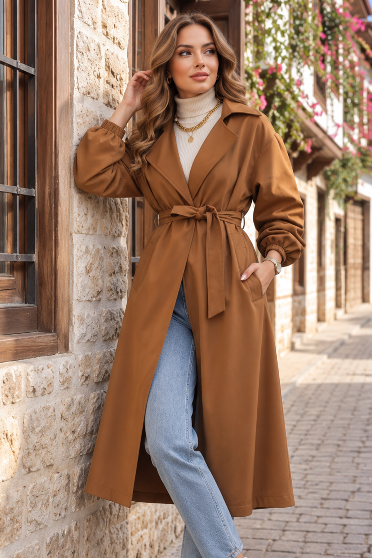   Kuşaklı Trençkot Taba 61533