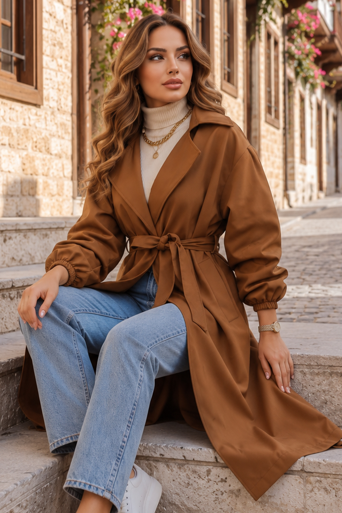   Kuşaklı Trençkot Taba 61533