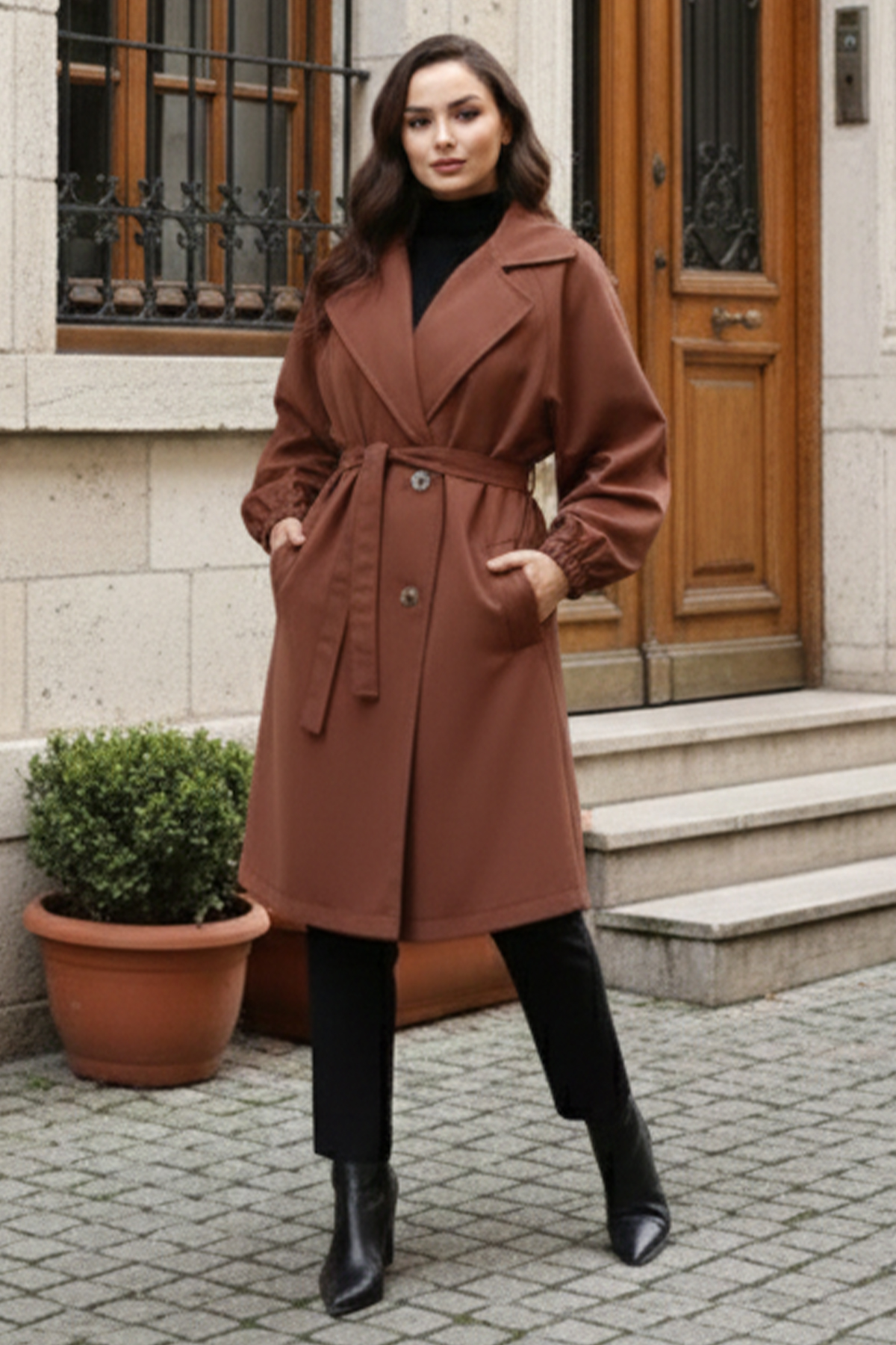 Kuşaklı Trençkot Kahverengi 61674 Kuşaklı Trençkot Kahverengi 61674