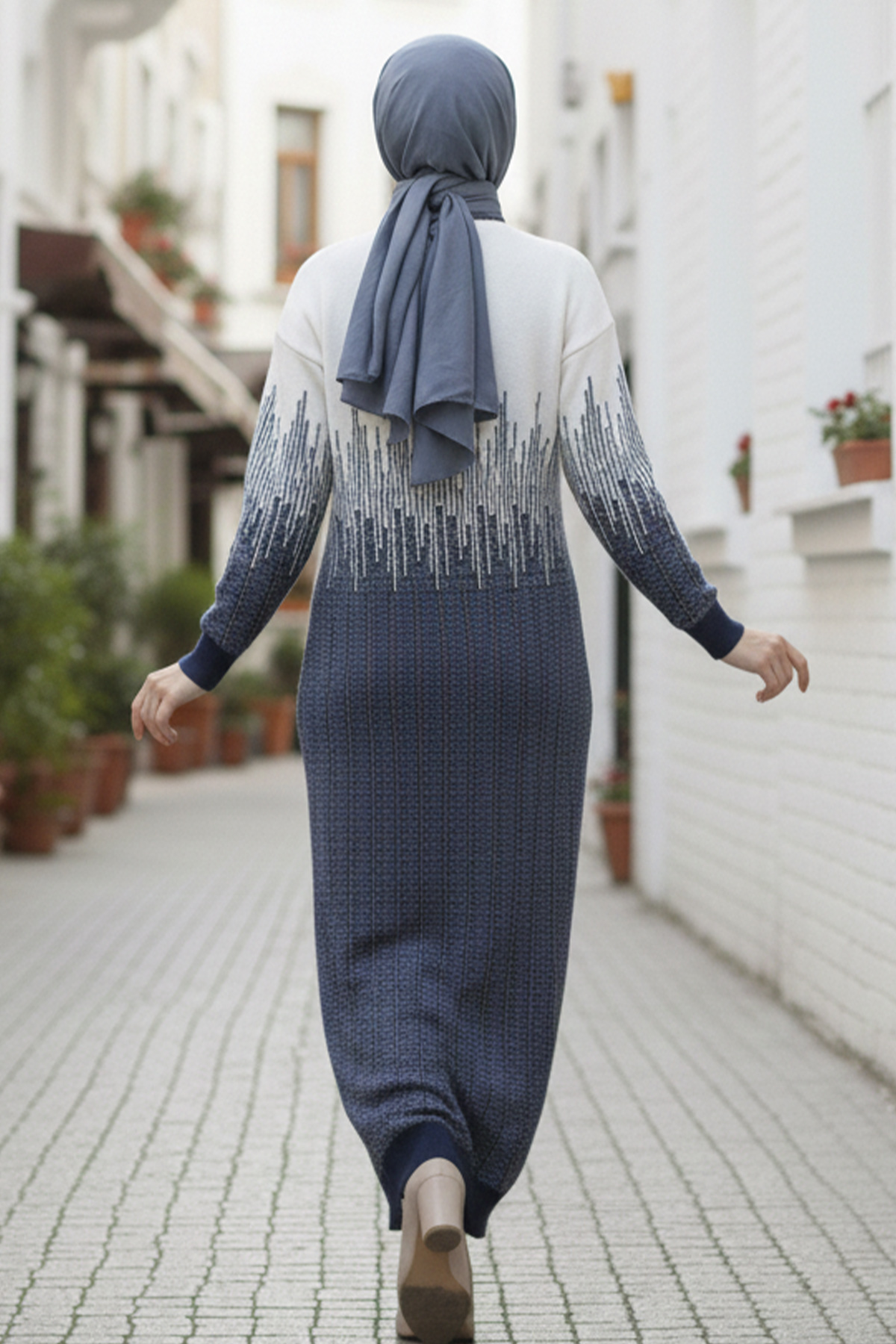 Desenli Triko Elbise Lacivert 6208 Desenli Triko Elbise Lacivert 6208