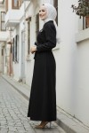  Cepleri Boncuk Detaylı Kot Elbise Siyah 6804