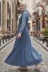  Düğmeli Tesettür Kot Elbise Lacivert 6807