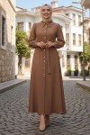  Boncuk Detaylı Elbise Kahverengi 6809