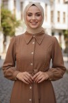  Boncuk Detaylı Elbise Kahverengi 6809