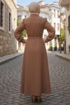  Boncuk Detaylı Elbise Kahverengi 6809