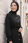  Boncuk Detaylı Elbise Siyah 6809