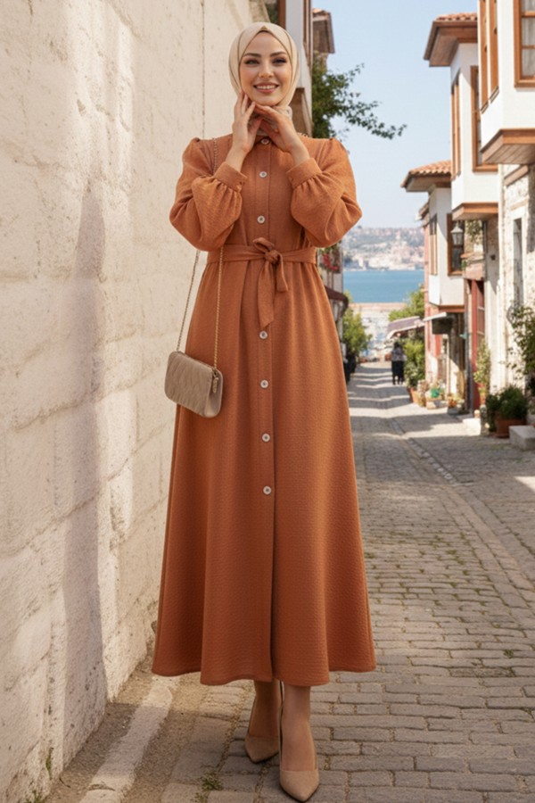  Boncuk Detaylı Elbise Tarçın 6809
