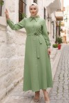 Boncuk Detaylı Elbise Yeşil 6809