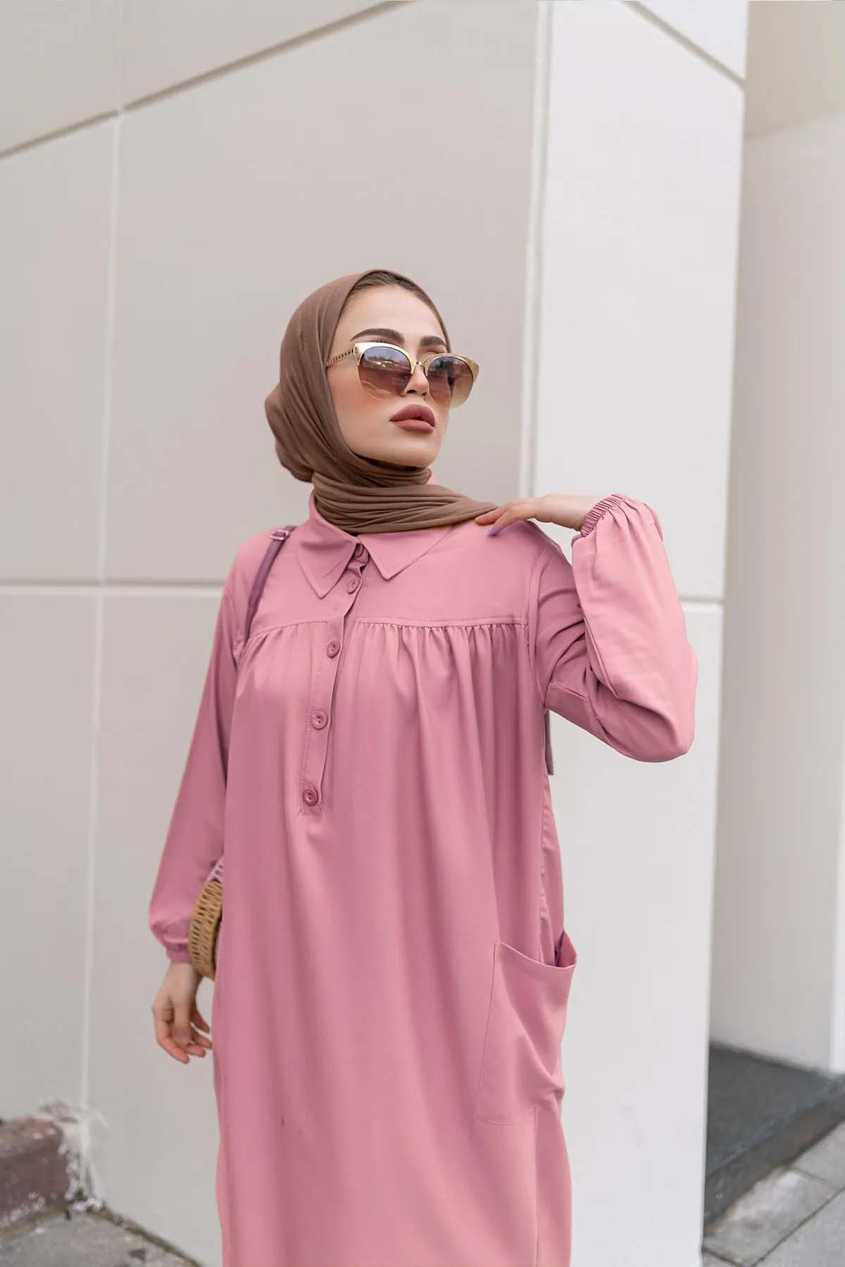 Yanları Yırtmaç Robalı Tam Boy Tunik Pudra 8222 Yanları Yırtmaç Robalı Tam Boy Tunik Pudra 8222
