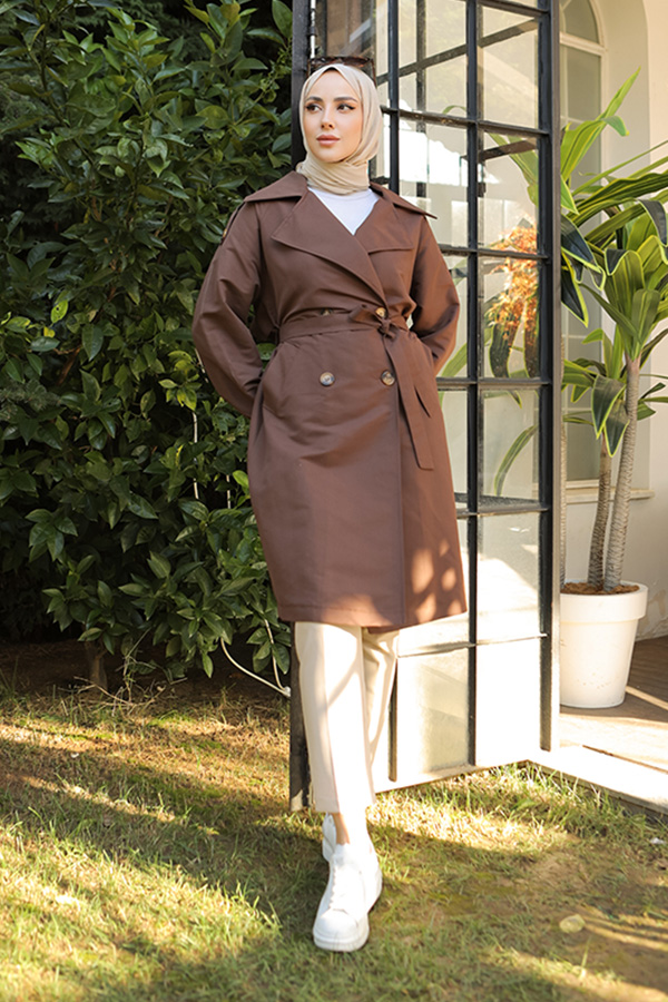 Geniş Yaka Trençkot Kahverengi 8451 Geniş Yaka Trençkot Kahverengi 8451