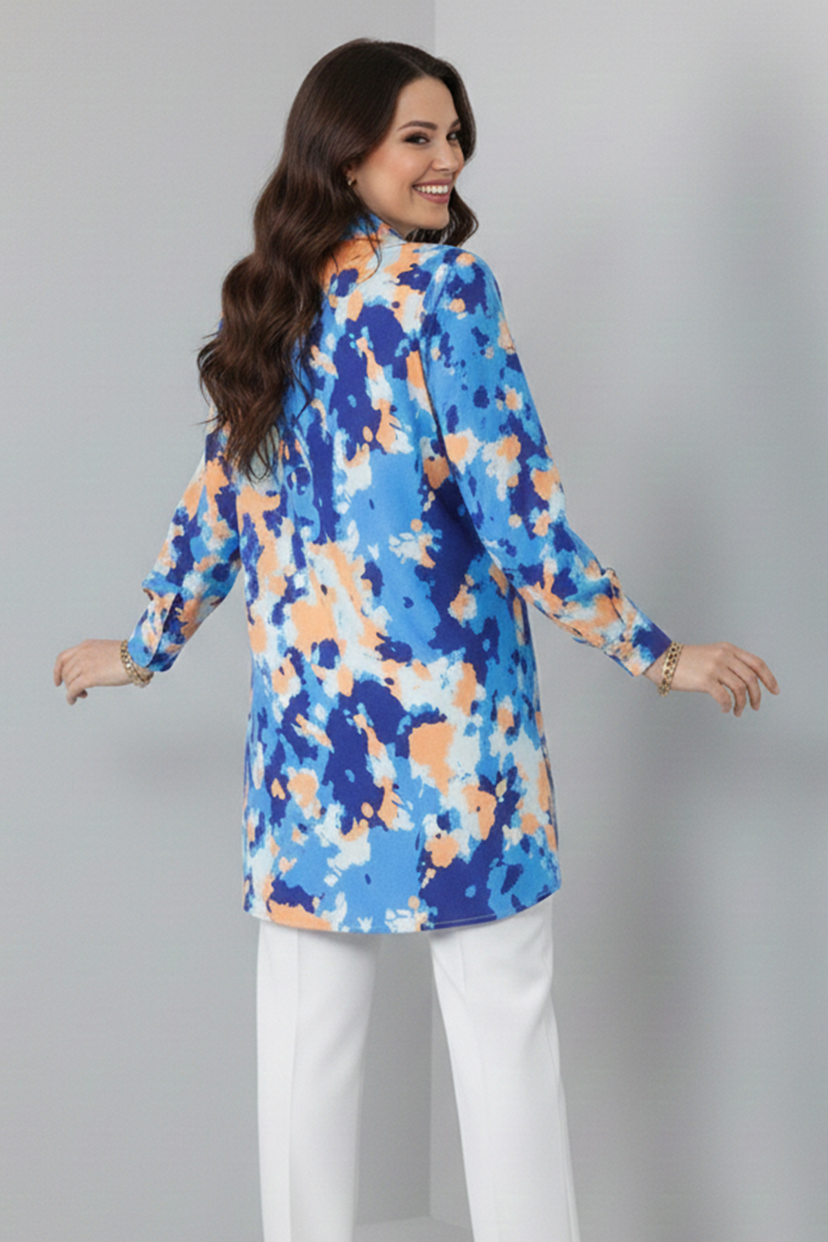 Desenli Tesettür Gömlek Saks Mavisi 8890 Desenli Tesettür Gömlek Saks Mavisi 8890