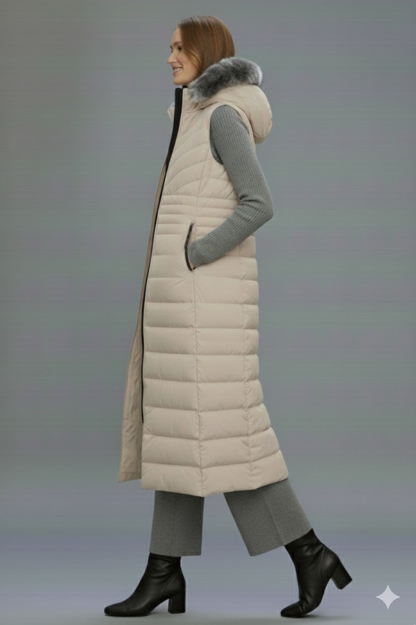 Uzun Şişme Yelek K9184 Bej Uzun Şişme Yelek K9184 Bej