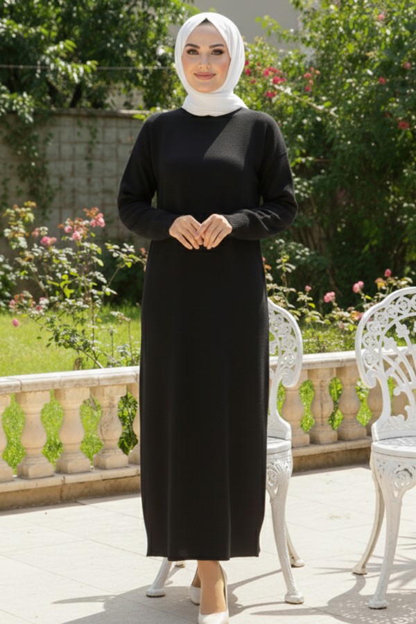 Yırtmaç Detaylı Triko Elbise S510 Siyah