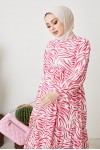 Zebra Desen Elbise Fuşya 401 Zebra Desen Elbise Fuşya 401