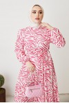 Zebra Desen Elbise Fuşya 401 Zebra Desen Elbise Fuşya 401