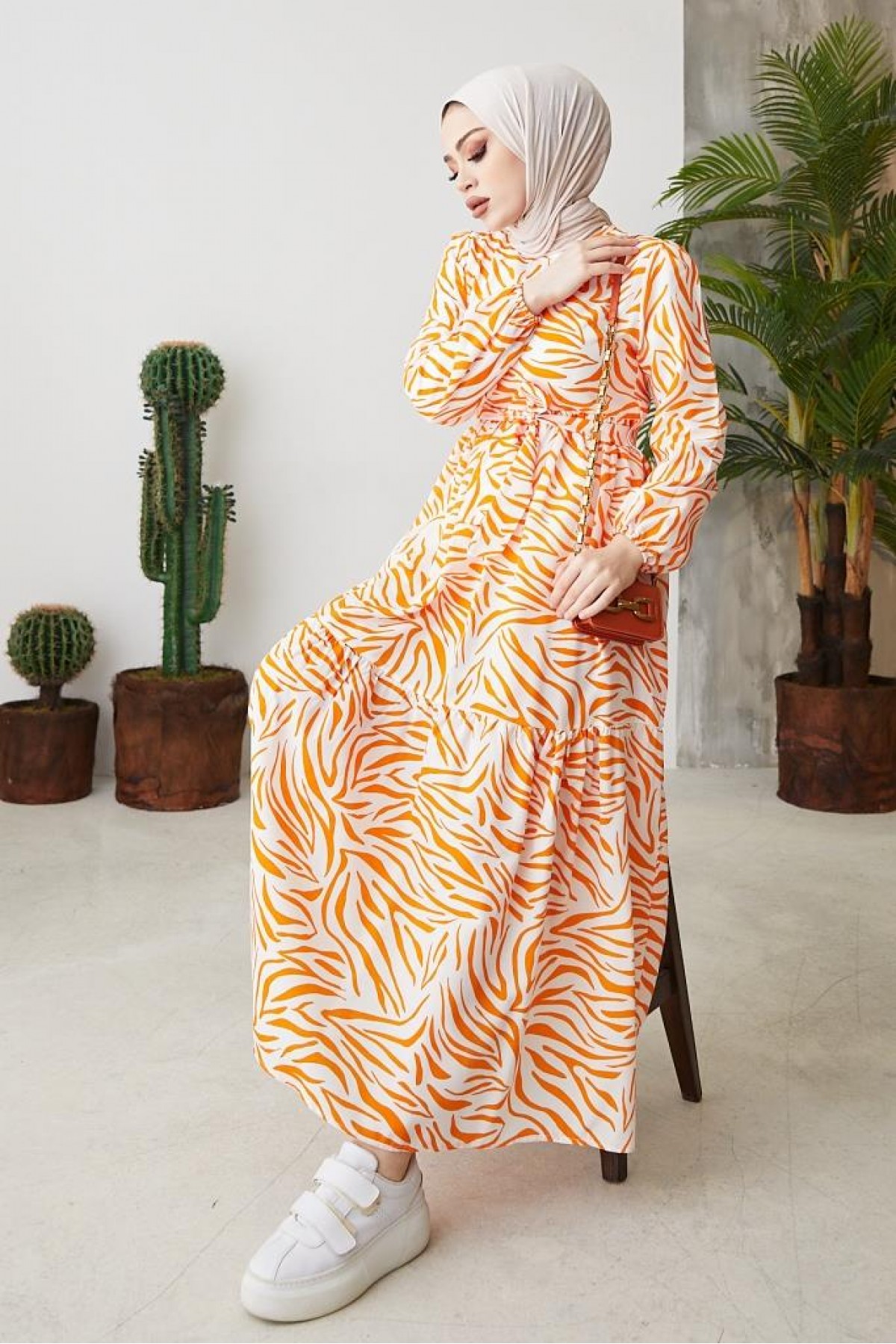 Zebra Desen Elbise Oranj 401 Zebra Desen Elbise Oranj 401